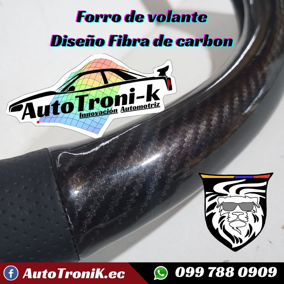 😎 Forro de volante 🔥 Diseño fibra de carbon 🌟