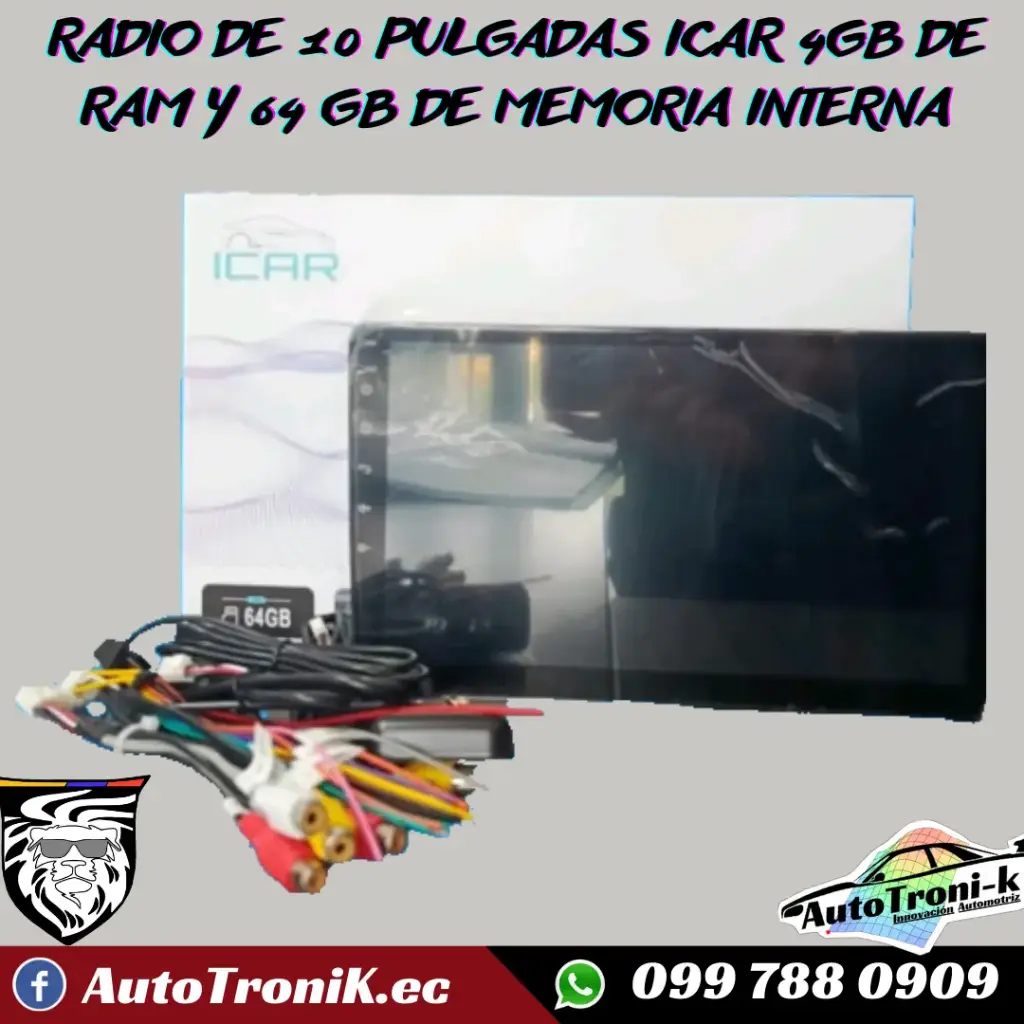 RADIO DE 10 PULGADAS ICAR 4GB DE RAM Y 64 GB DE MEMORIA INTERNA