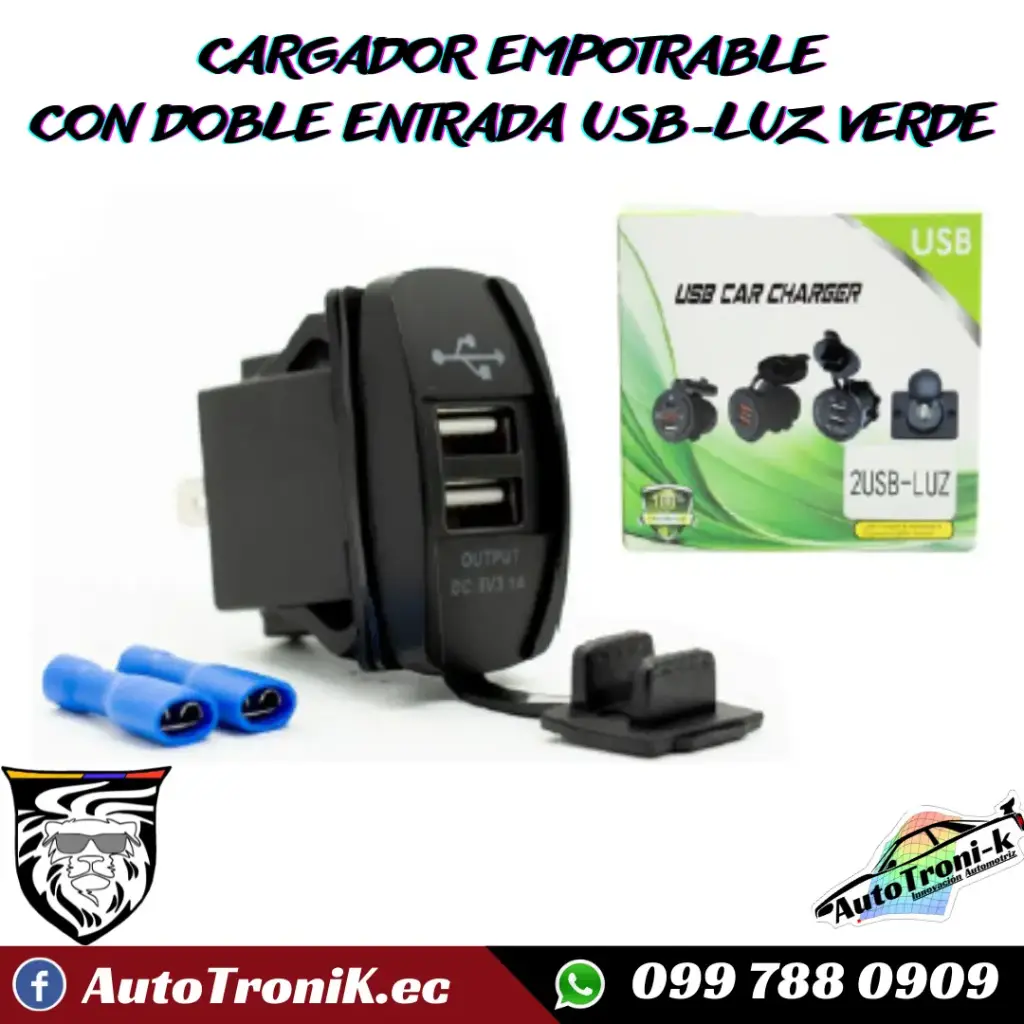 CARGADOR EMPOTRABLE CON DOBLE ENTRADA USB-LUZ VERDE