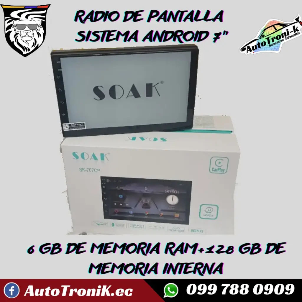 RADIO SOAK DE 7 PULGADAS 6 GB DE RAM+128 GB DE MEMORIA INTERNA