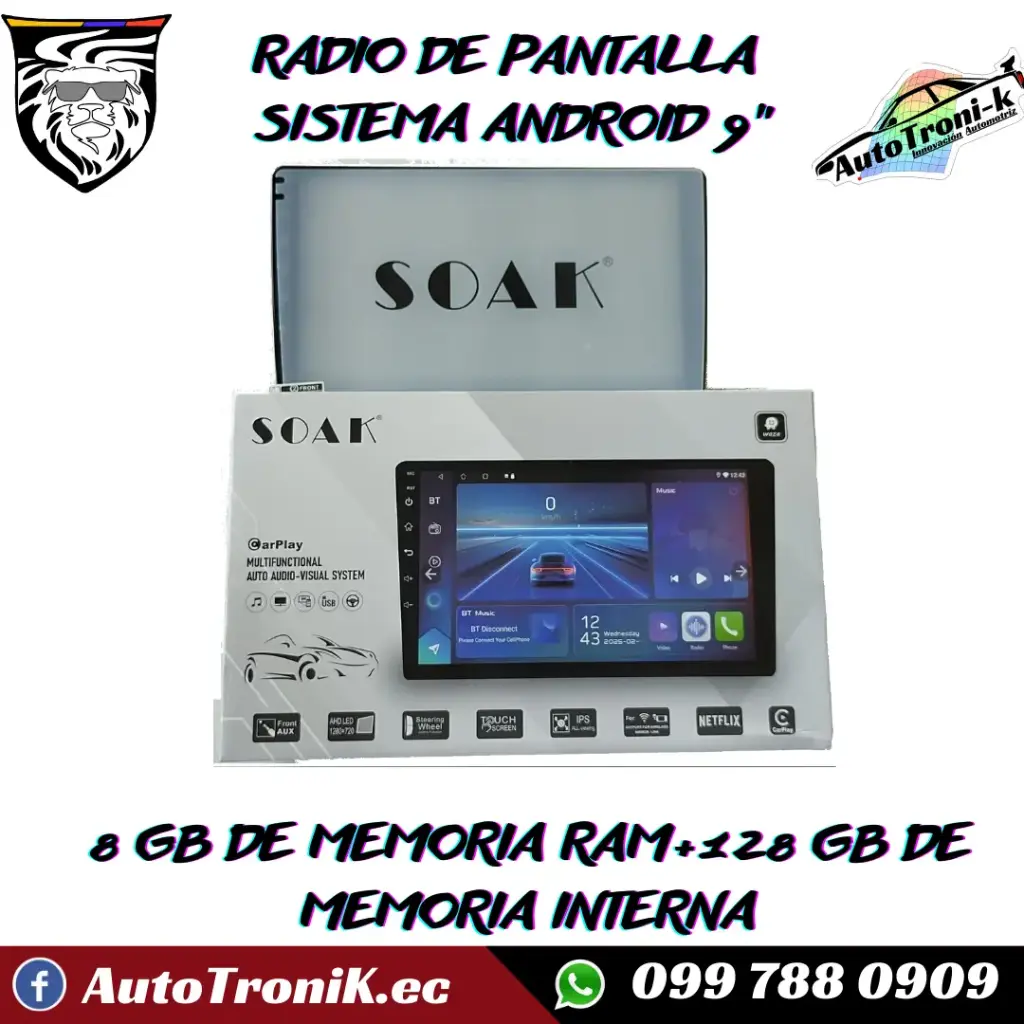 RADIO DE PANTALLA ANDROID SOAK 9 PULGADAS 6 G DE RAM+128 GB DE MEMORIA INTERNA 