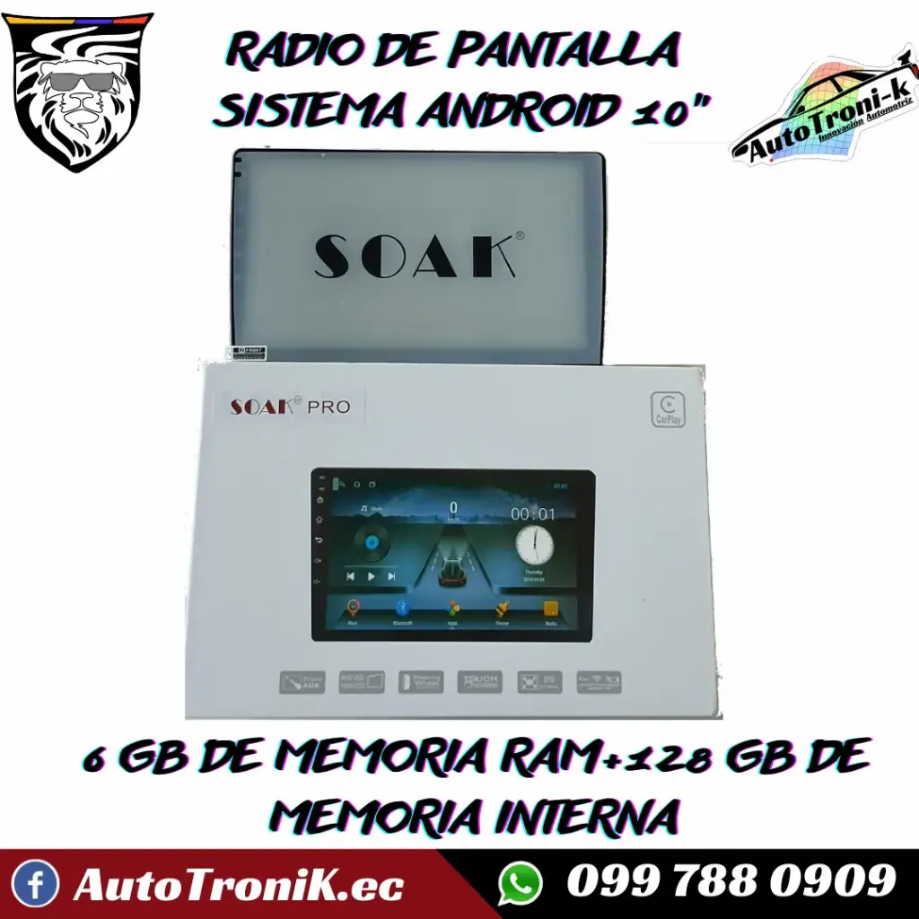 RADIO DE PANTALLA  SISTEMA ANDROID 10" 6 GB DE MEMORIA RAM+128 GB DE MEMORIA INTERNA