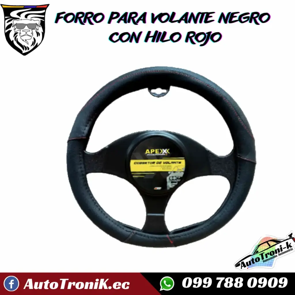FORRO PARA VOLANTE NEGRO  CON HILO ROJO