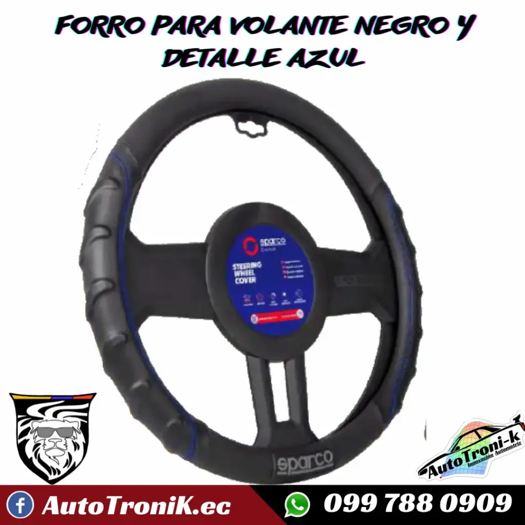 FORRO PARA VOLANTE NEGRO Y DETALLE AZUL