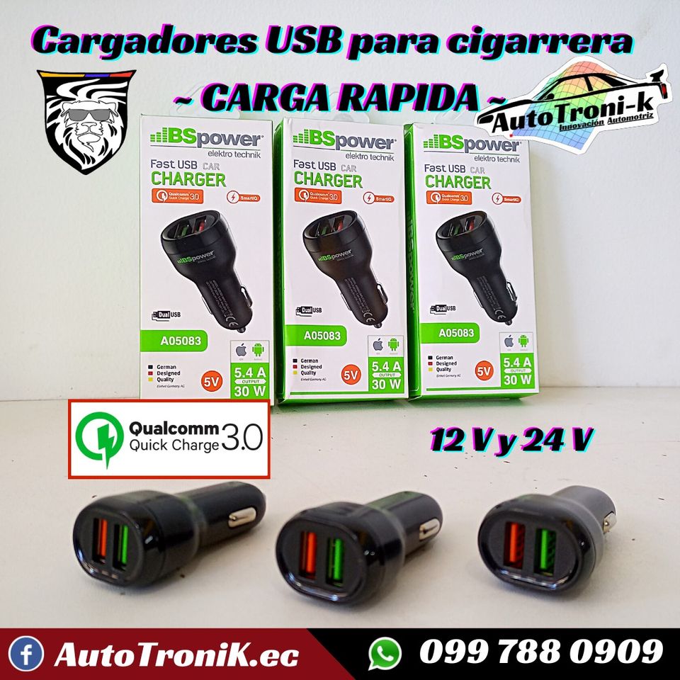 ⚡️ Cargadores USB para cigarrera 12 V y 24 V 🚘