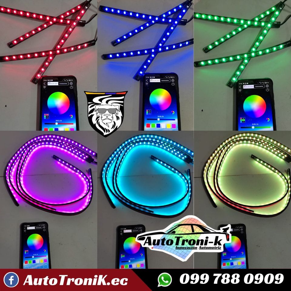 😎 Luces Tuning para chasis Auto - Moto 🌟 Cambio de color con aplicacion ✨