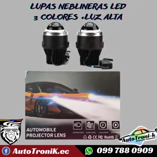 LUPAS NEBLINERAS LED 3 COLORES +LUZ ALTA