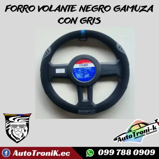 FORRO VOLANTE NEGRO GAMUZA CON GRIS