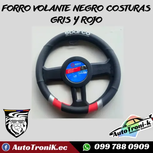 FORRO VOLANTE NEGRO COSTURAS GRIS Y ROJO