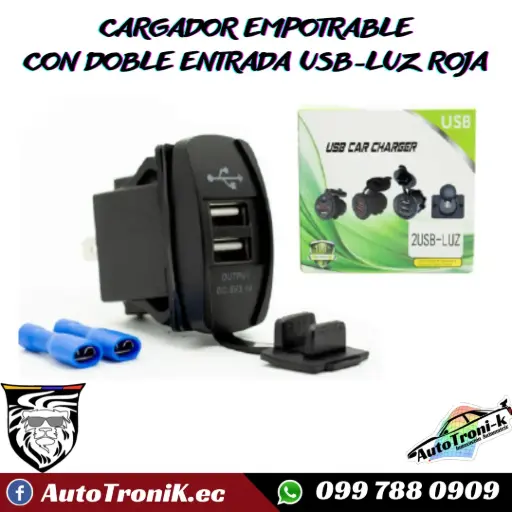 CARGADOR EMPOTRABLE CON DOBLE ENTRADA USB-LUZ ROJA