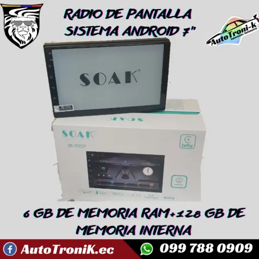 RADIO SOAK DE 7 PULGADAS 6 GB DE RAM+128 GB DE MEMORIA INTERNA