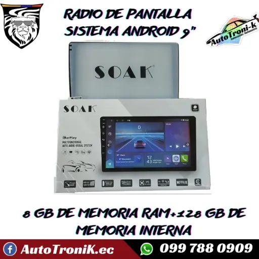RADIO DE PANTALLA ANDROID SOAK 9 PULGADAS 8 G DE RAM+128 GB DE MEMORIA INTERNA 