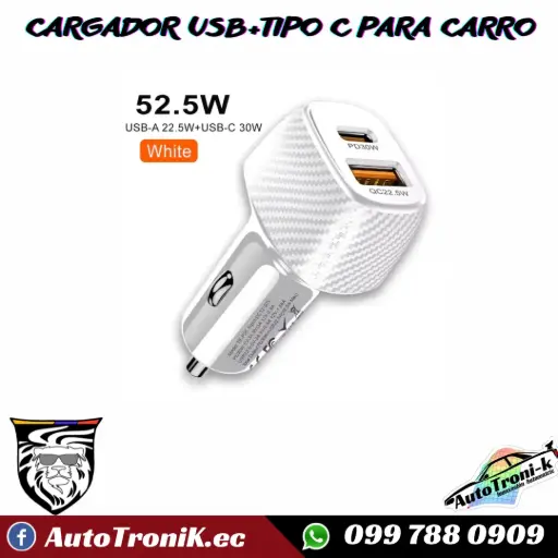 CARGADOR USB+TIPO C PARA CARRO
