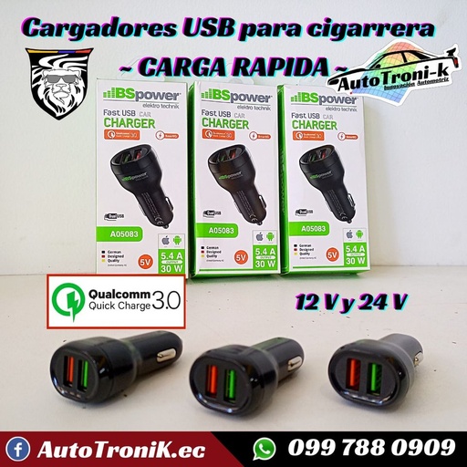 ⚡️ Cargadores USB para cigarrera 12 V y 24 V 🚘
